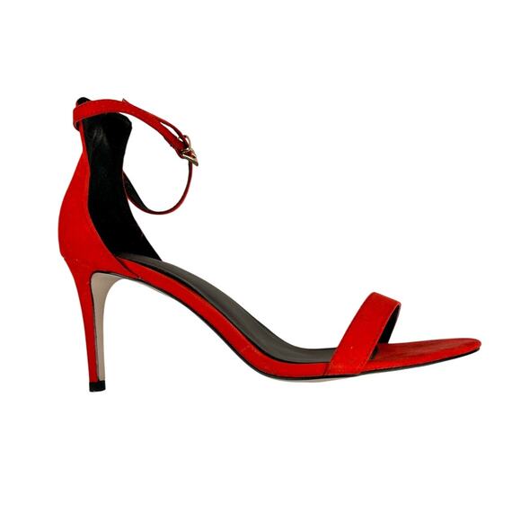 ASOS Size 8 Red Suede 3 Inch Ankle Strap Heels Open Toe - Picture 2 of 15
